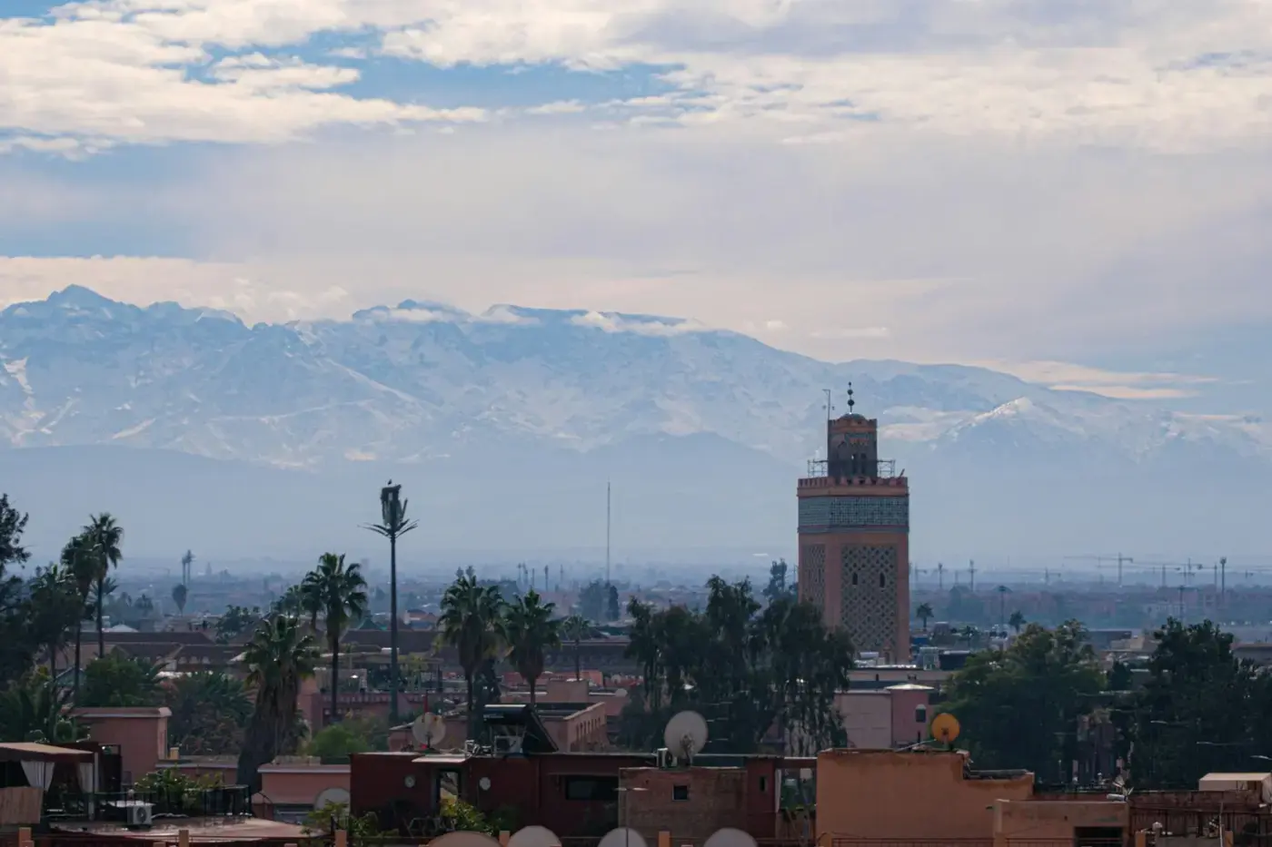 Marrakech and the Atlas Mountains seen from the Medina